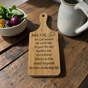 John 3:16 Engraved Bamboo Cutting Board Decor! Handcrafted!
